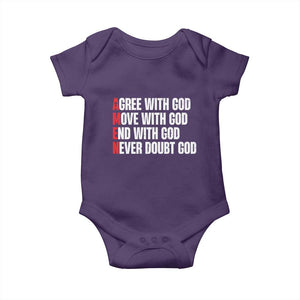 Christian Baby Onesie Amen Agree Move End With God Never Doubt God TS09 Purple Print Your Wear