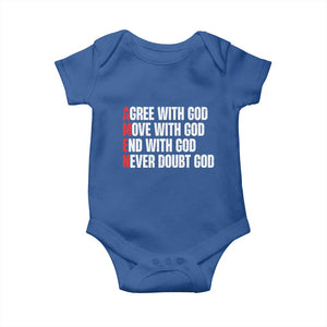 Christian Baby Onesie Amen Agree Move End With God Never Doubt God TS09 Royal Blue Print Your Wear