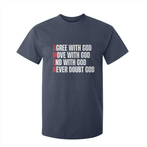 Christian T Shirt For Kids - Amen Agree Move End With God Never Doubt Faith Tee TS09 Navy Print Your Wear