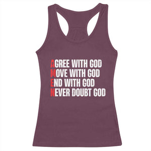 Christian Racerback Tank Top Amen Agree Move End With God Never Doubt God TS09 Maroon Print Your Wear