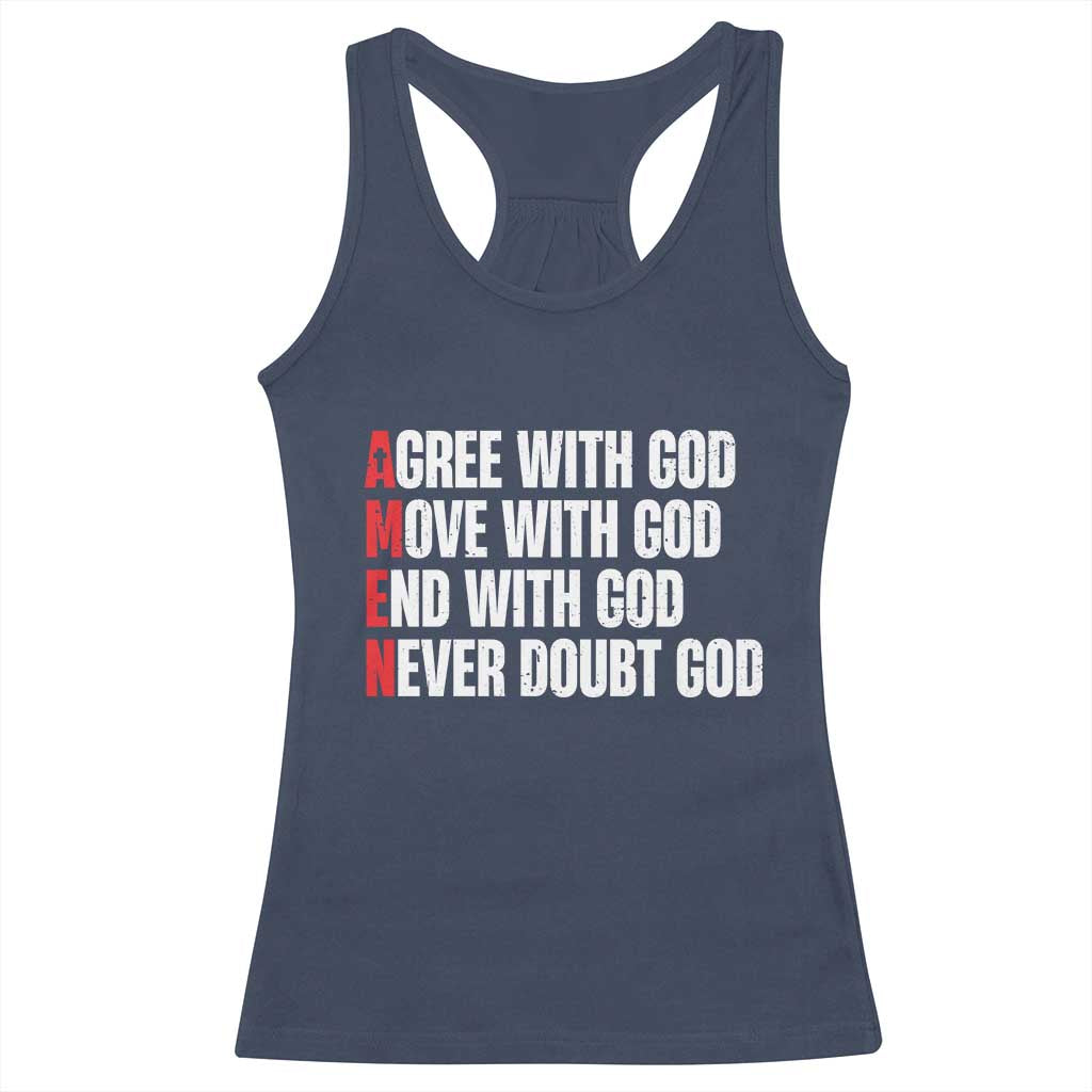 Christian Racerback Tank Top Amen Agree Move End With God Never Doubt God TS09 Navy Print Your Wear