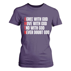 Christian T Shirt For Women Amen Agree Move End With God Never Doubt God TS09 Purple Print Your Wear