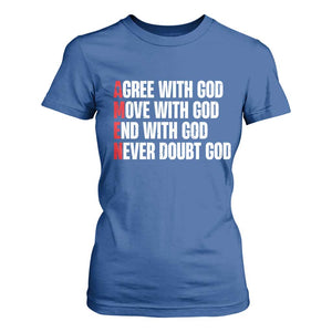 Christian T Shirt For Women Amen Agree Move End With God Never Doubt God TS09 Royal Blue Print Your Wear