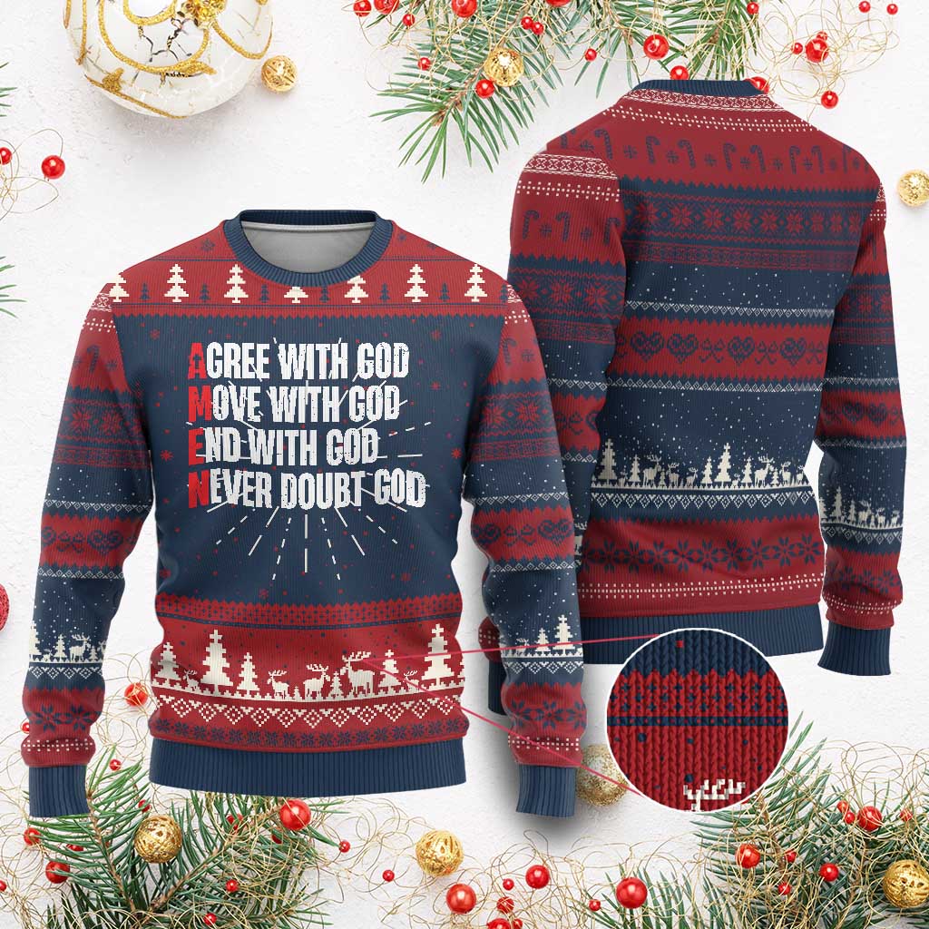 Christian Ugly Christmas Sweater Amen Agree Move End With God Never Doubt God TS09 Burgundy Print Your Wear