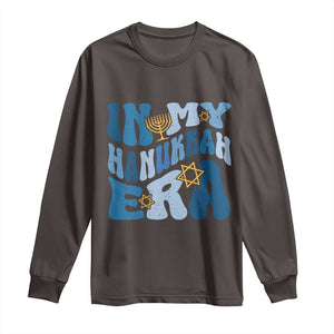 In My Hanukkah Era Long Sleeve Shirt Groovy Chanukkah Jewish TS09 Dark Chocolate Print Your Wear