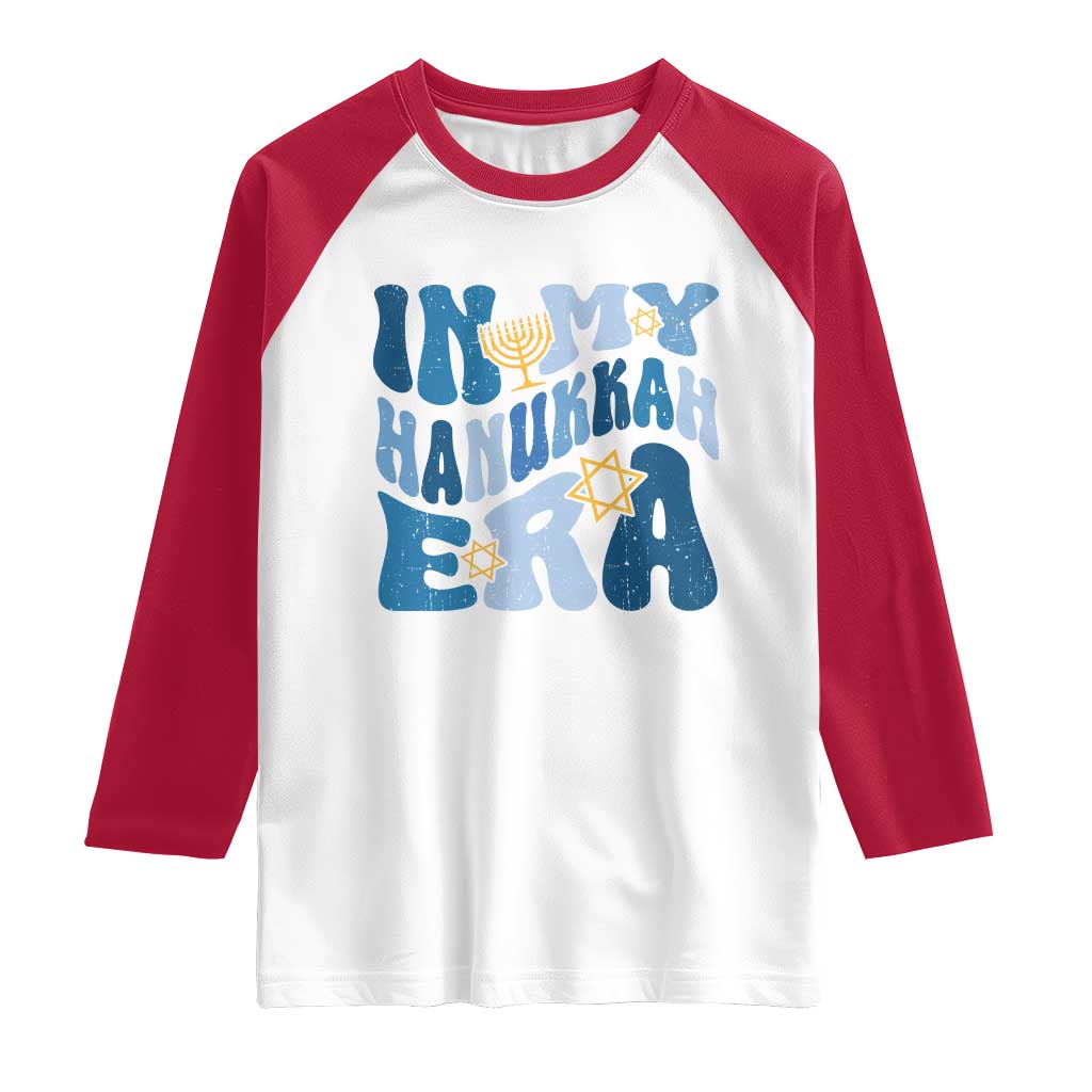 In My Hanukkah Era Raglan Shirt Groovy Chanukkah Jewish TS09 White Red Print Your Wear