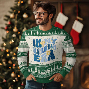 In My Hanukkah Era Ugly Christmas Sweater Groovy Chanukkah Jewish TS09 Green Print Your Wear