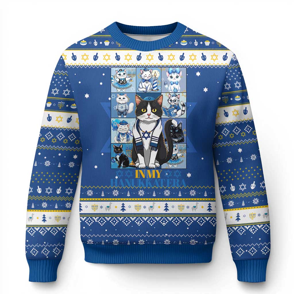 In My Hanukkat Era Cat Hanukkah Ugly Sweater Cute Jewish Cats TS09 Blue White Print Your Wear