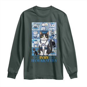 Hanukkah Cat Long Sleeve Shirt In My Hanukkat Era Cute Jewish Cats TS09 Dark Forest Green Print Your Wear