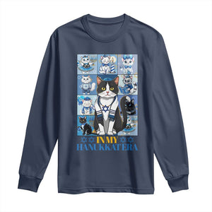 Hanukkah Cat Long Sleeve Shirt In My Hanukkat Era Cute Jewish Cats TS09 Navy Print Your Wear