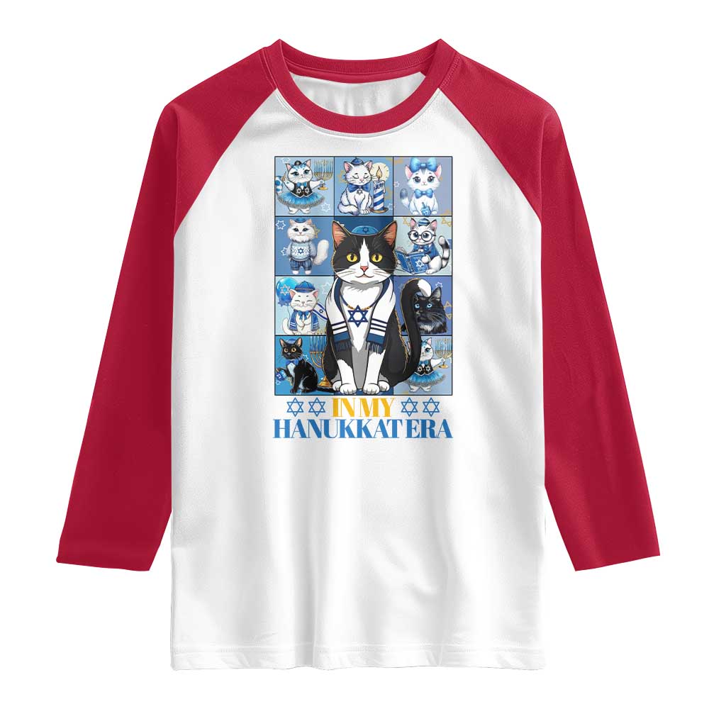 Hanukkah Cat Raglan Shirt In My Hanukkat Era Cute Jewish Cats TS09 White Red Print Your Wear