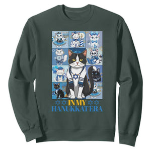 Hanukkah Cat Sweatshirt In My Hanukkat Era Cute Jewish Cats TS09 Dark Forest Green Print Your Wear