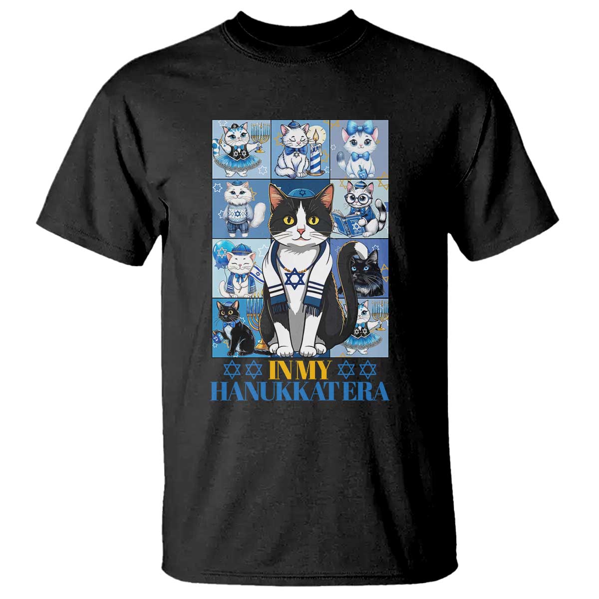 Hanukkah Cat T Shirt In My Hanukkat Era Cute Jewish Cats TS09 Black Print Your Wear