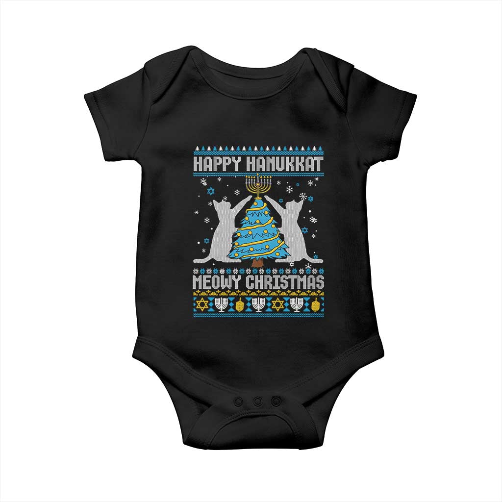 Hanukkah Christmas Cat Baby Onesie Happy Hanukkat Meowy Christmas TS09 Black Print Your Wear