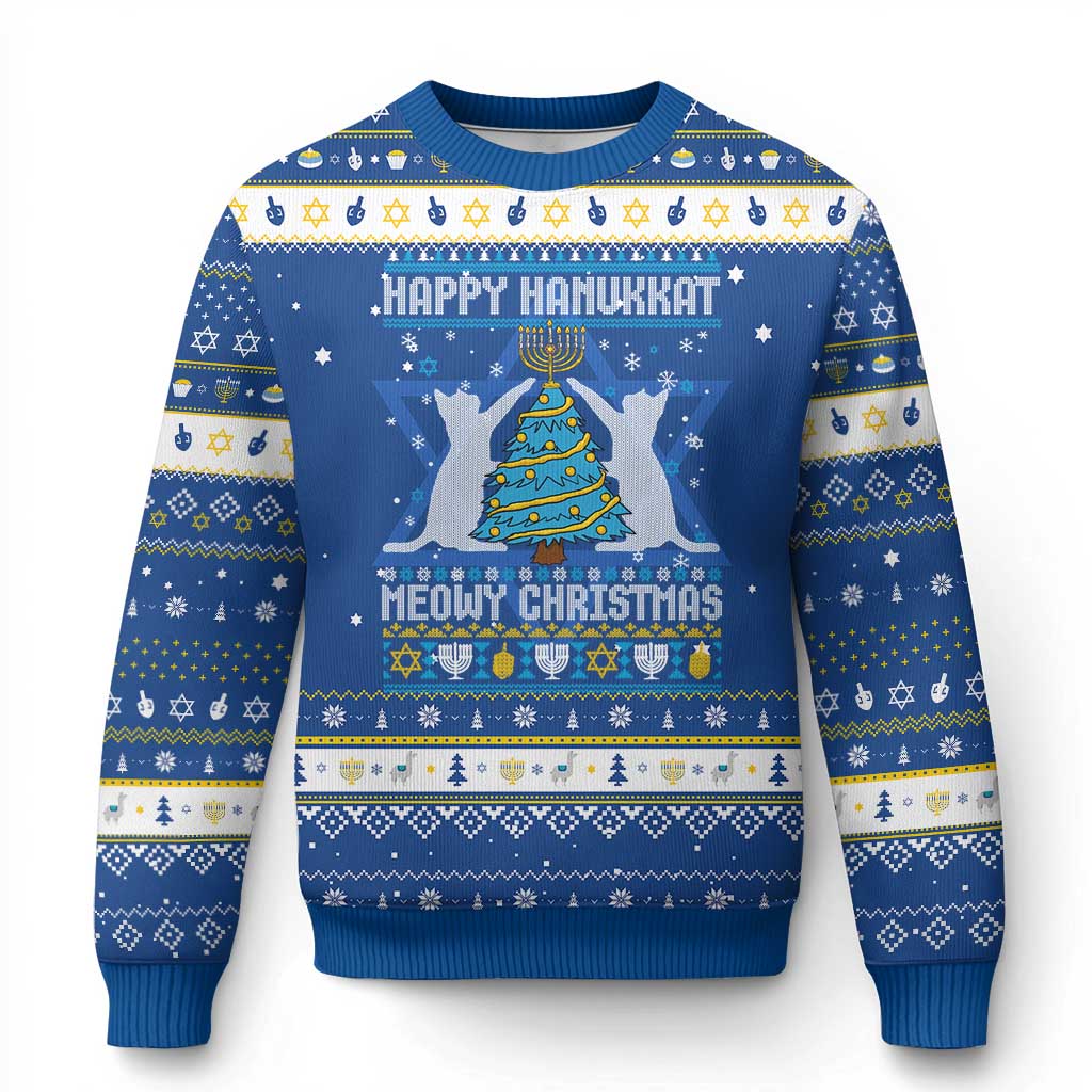 Happy Hanukkat Cat Hanukkah Ugly Sweater Meowzel Tov Meowy Christmas TS09 Blue White Print Your Wear