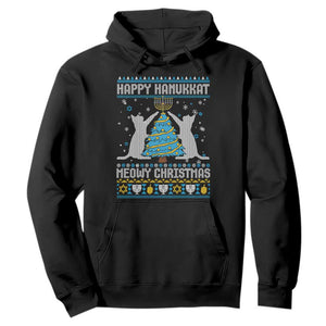 Hanukkah Christmas Cat Hoodie Happy Hanukkat Meowy Christmas TS09 Black Print Your Wear