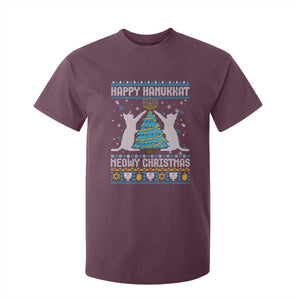 Hanukkah Christmas Cat T Shirt For Kid Happy Hanukkat Meowy Christmas TS09 Maroon Print Your Wear