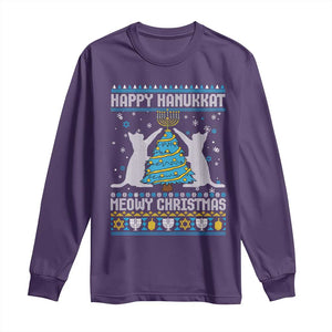 Hanukkah Christmas Cat Long Sleeve Shirt Happy Hanukkat Meowy Christmas TS09 Purple Print Your Wear