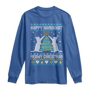 Hanukkah Christmas Cat Long Sleeve Shirt Happy Hanukkat Meowy Christmas TS09 Royal Blue Print Your Wear