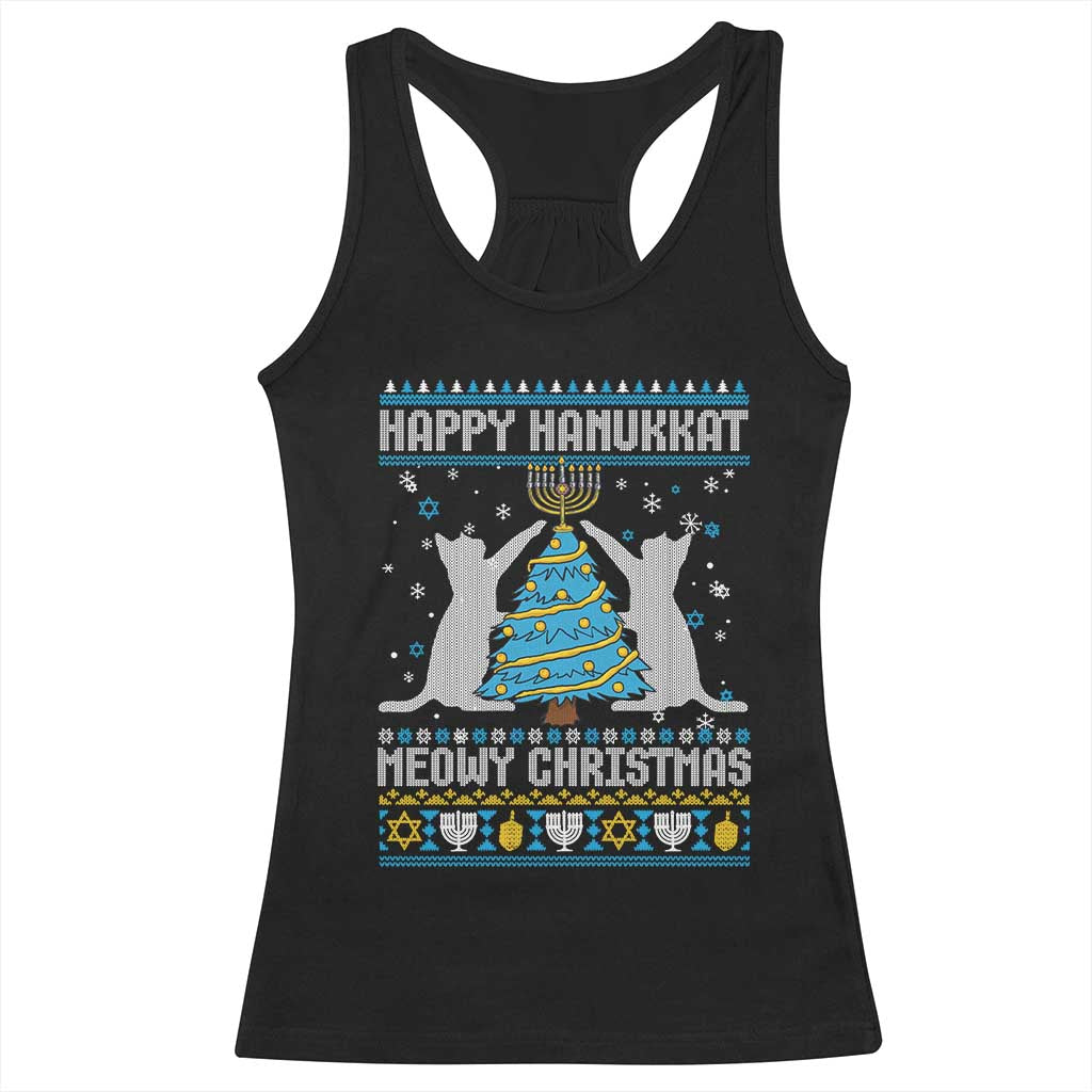 Hanukkah Christmas Cat Racerback Tank Top Happy Hanukkat Meowy Christmas TS09 Black Print Your Wear