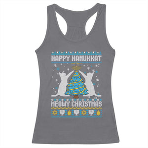 Hanukkah Christmas Cat Racerback Tank Top Happy Hanukkat Meowy Christmas TS09 Charcoal Print Your Wear