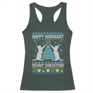 Hanukkah Christmas Cat Racerback Tank Top Happy Hanukkat Meowy Christmas TS09 Dark Forest Green Print Your Wear