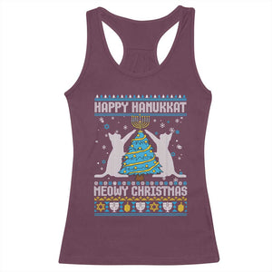 Hanukkah Christmas Cat Racerback Tank Top Happy Hanukkat Meowy Christmas TS09 Maroon Print Your Wear