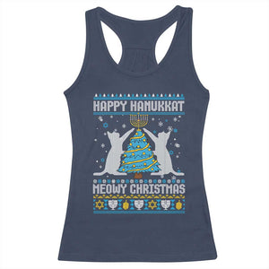 Hanukkah Christmas Cat Racerback Tank Top Happy Hanukkat Meowy Christmas TS09 Navy Print Your Wear