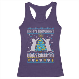 Hanukkah Christmas Cat Racerback Tank Top Happy Hanukkat Meowy Christmas TS09 Purple Print Your Wear