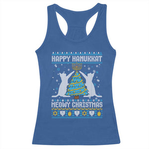 Hanukkah Christmas Cat Racerback Tank Top Happy Hanukkat Meowy Christmas TS09 Royal Blue Print Your Wear