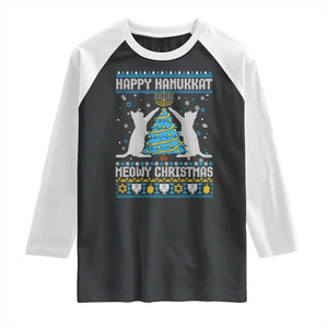 Hanukkah Christmas Cat Raglan Shirt Happy Hanukkat Meowy Christmas TS09 Black White Print Your Wear