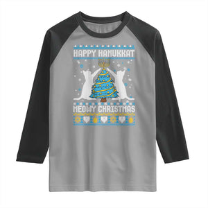 Hanukkah Christmas Cat Raglan Shirt Happy Hanukkat Meowy Christmas TS09 Sport Gray Black Print Your Wear