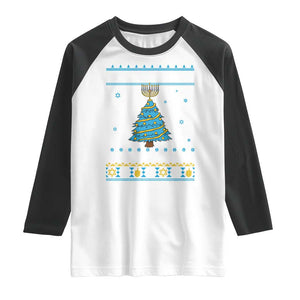 Hanukkah Christmas Cat Raglan Shirt Happy Hanukkat Meowy Christmas TS09 White Black Print Your Wear