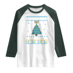 Hanukkah Christmas Cat Raglan Shirt Happy Hanukkat Meowy Christmas TS09 White Dark Forest Green Print Your Wear