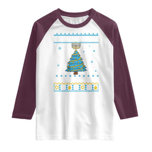 Hanukkah Christmas Cat Raglan Shirt Happy Hanukkat Meowy Christmas TS09 White Maroon Print Your Wear