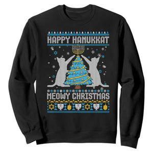 Hanukkah Christmas Cat Sweatshirt Happy Hanukkat Meowy Christmas TS09 Black Print Your Wear