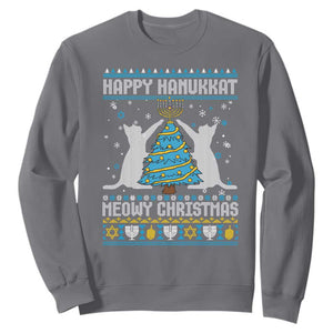 Hanukkah Christmas Cat Sweatshirt Happy Hanukkat Meowy Christmas TS09 Charcoal Print Your Wear