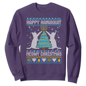 Hanukkah Christmas Cat Sweatshirt Happy Hanukkat Meowy Christmas TS09 Purple Print Your Wear