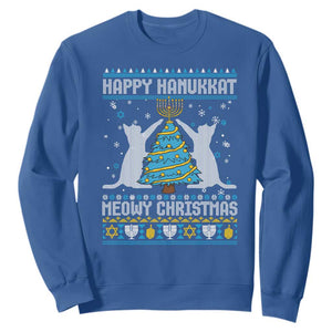 Hanukkah Christmas Cat Sweatshirt Happy Hanukkat Meowy Christmas TS09 Royal Blue Print Your Wear