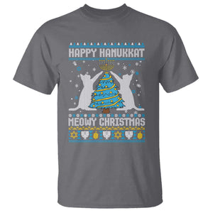 Hanukkah Christmas Cat T Shirt Happy Hanukkat Meowy Christmas TS09 Charcoal Print Your Wear