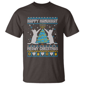 Hanukkah Christmas Cat T Shirt Happy Hanukkat Meowy Christmas TS09 Dark Chocolate Print Your Wear