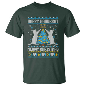 Hanukkah Christmas Cat T Shirt Happy Hanukkat Meowy Christmas TS09 Dark Forest Green Print Your Wear