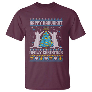 Hanukkah Christmas Cat T Shirt Happy Hanukkat Meowy Christmas TS09 Maroon Print Your Wear