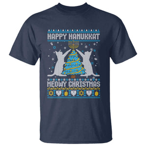 Hanukkah Christmas Cat T Shirt Happy Hanukkat Meowy Christmas TS09 Navy Print Your Wear