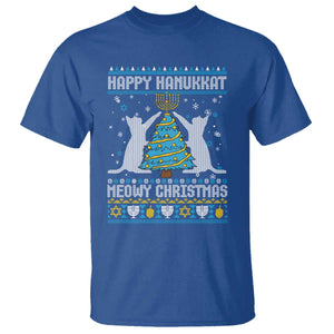 Hanukkah Christmas Cat T Shirt Happy Hanukkat Meowy Christmas TS09 Royal Blue Print Your Wear