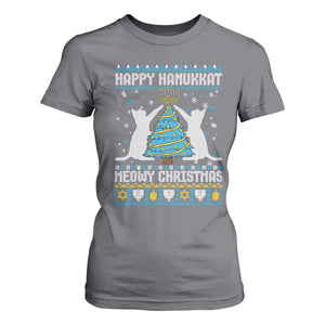 Hanukkah Christmas Cat T Shirt For Women Happy Hanukkat Meowy Christmas TS09 Charcoal Print Your Wear