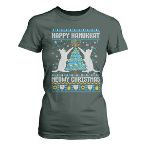 Hanukkah Christmas Cat T Shirt For Women Happy Hanukkat Meowy Christmas TS09 Dark Forest Green Print Your Wear