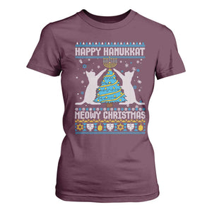 Hanukkah Christmas Cat T Shirt For Women Happy Hanukkat Meowy Christmas TS09 Maroon Print Your Wear