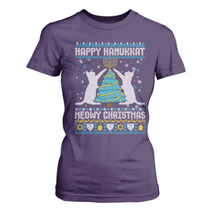 Hanukkah Christmas Cat T Shirt For Women Happy Hanukkat Meowy Christmas TS09 Purple Print Your Wear