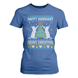 Hanukkah Christmas Cat T Shirt For Women Happy Hanukkat Meowy Christmas TS09 Royal Blue Print Your Wear